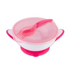 BabyOno tányér - tapadó aljú, fedeles, kanállal rózsaszín 1063/03